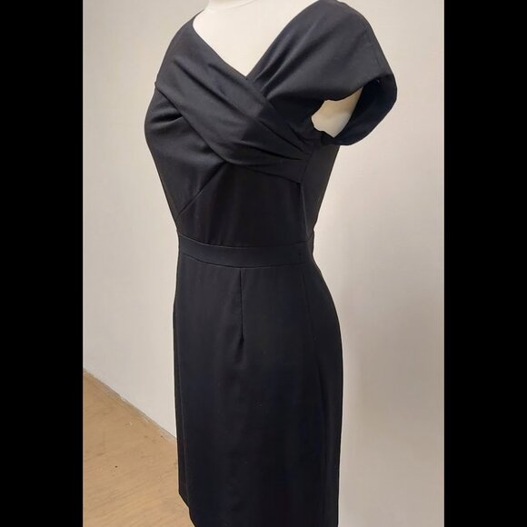 J. Crew, Black, “Origami” Dress, Fitted, Midi, Wrap-detail, Cap-sleeve, Size: 2 - Picture 4 of 10